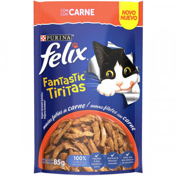 Sachê Felix Fantastic Tiritas Carne para Gatos Adultos - 85g